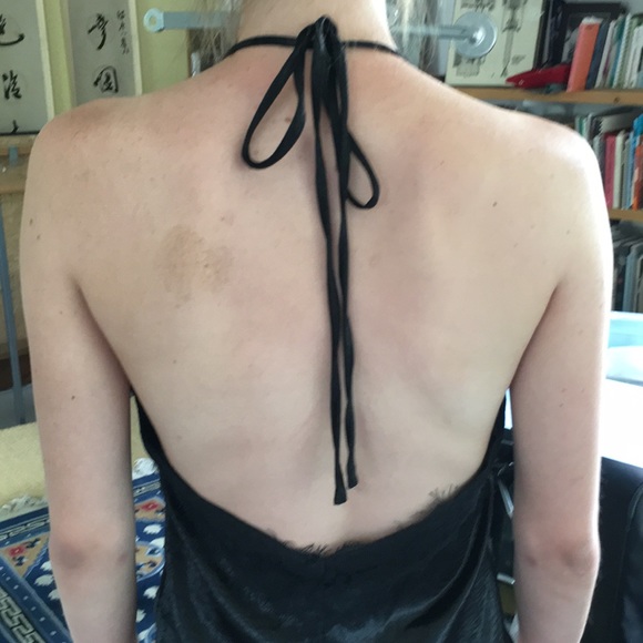 LF black satin flowy tank with lace trim - Picture 3 of 4